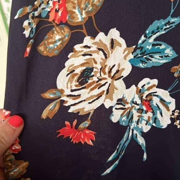 S H E I N Navy/Orange/White Floral Pattern Eyelet Detail Sleeves/Hem,Sz 0XL,EUC. - Picture 7 of 8